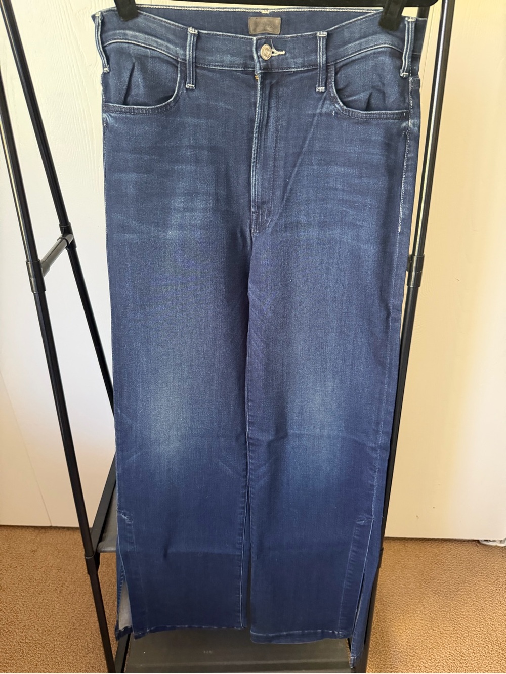 MOTHER The Hustler Sidewinder High Waist Slit Hem Bootcut Jeans